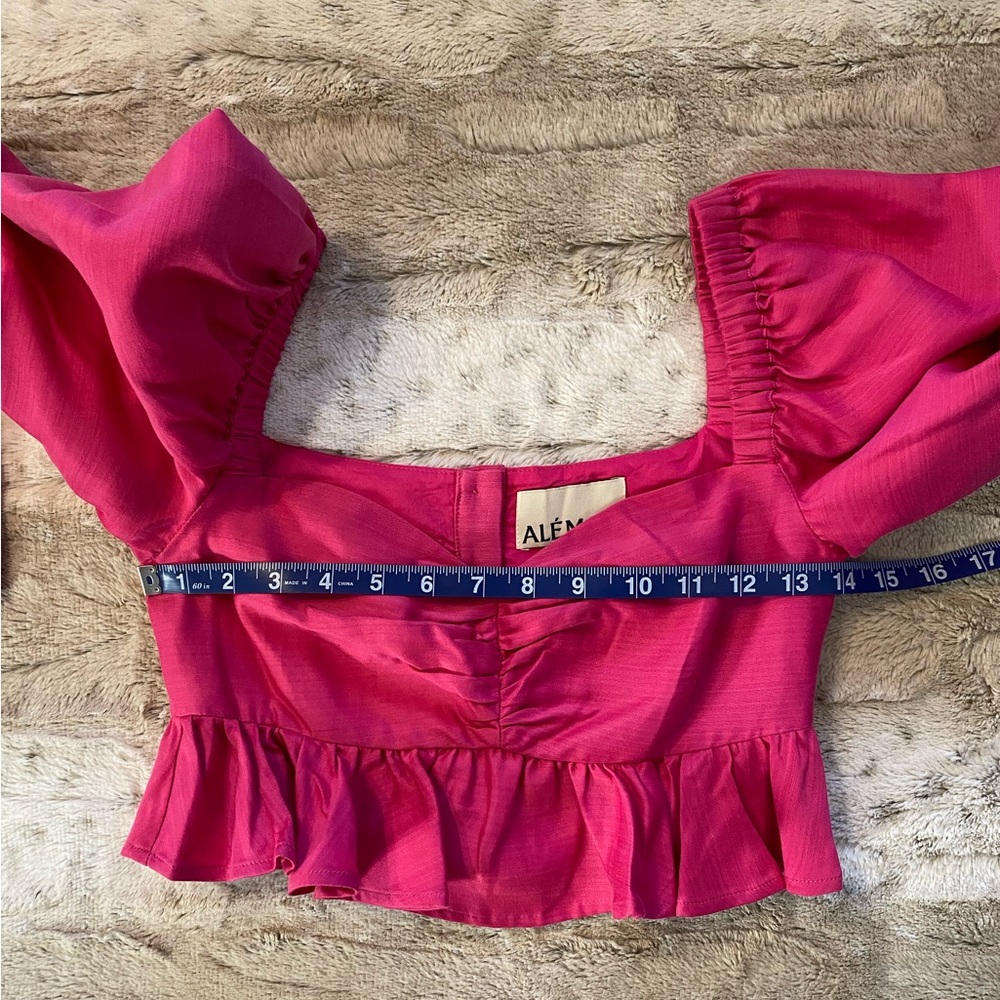 ALEMAIS💕Blaire Ruffle Blouson Crop Top In Fuchsia Size US 2 - Picture 9 of 14